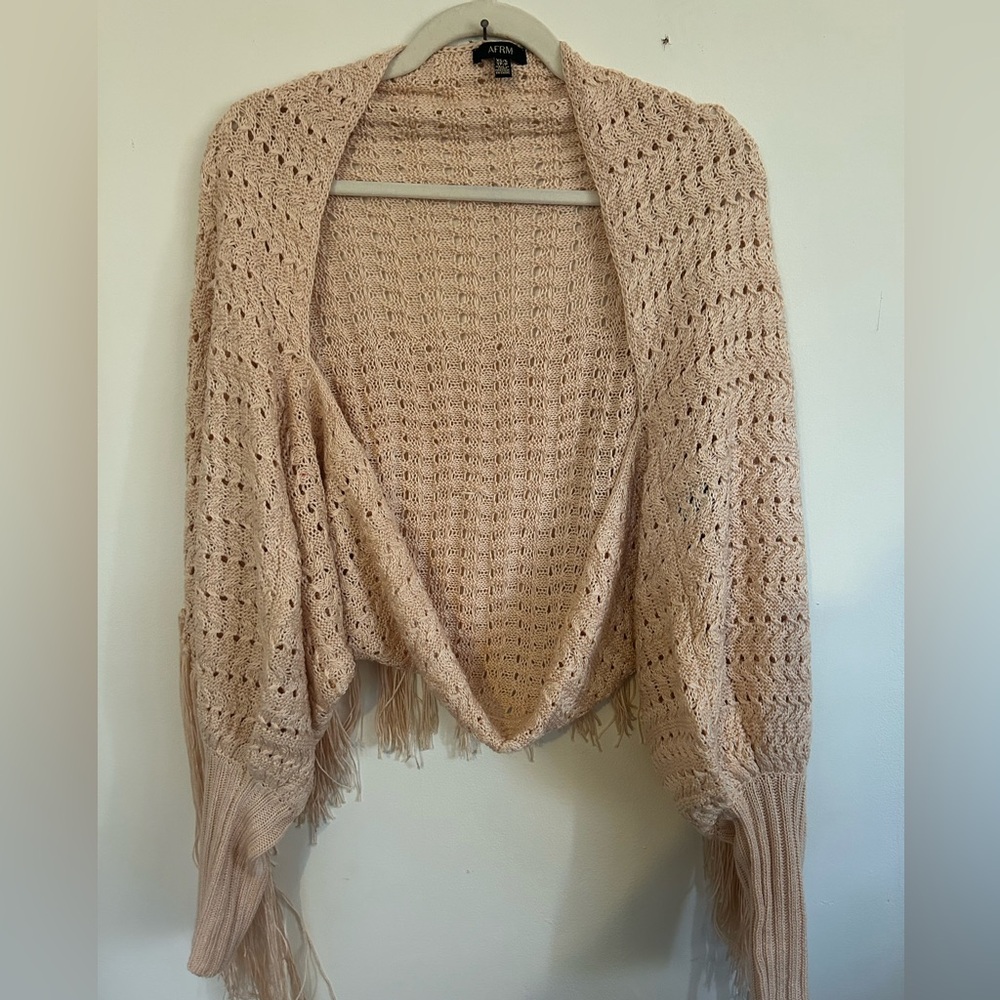 AFRM Textured Knit Fringe Sweater - Cream size small EUC